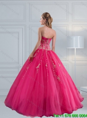 2015 Perfect Sweetheart Hot Pink Classic Quinceanera Dress with Appliques and Beading