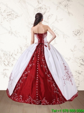 2015 Strapless Floor Length Classic Quinceanera Dress in White and Red