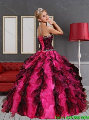 2015 Unique Sweetheart  Multi Color Best Quinceanera Dress with Beading and Ruffles