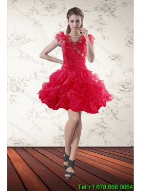 Best Sophisticated Red Sweetheart Dresses for Quince with Ruffles and Beading