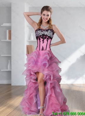 High Low Zebra Printed Prom Classic Quinceanera Dress with Pick Ups and Appliques