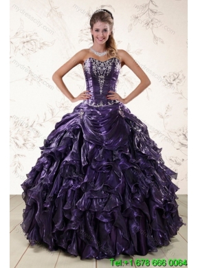 Luxurious Sweetheart Ball Gown Purple Best Quince Dresses with Embroidery