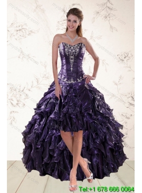 Luxurious Sweetheart Ball Gown Purple Best Quince Dresses with Embroidery