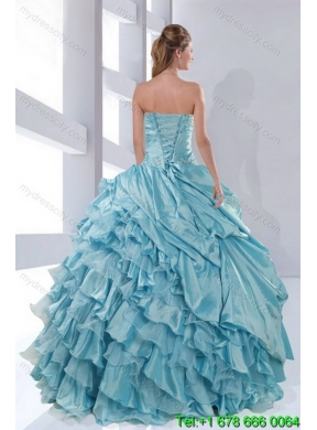 Luxurious Sweetheart Beading Aqua Blue Best Quinceanera Dresses in Taffeta for 2015