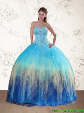 Most Popular Beaded Sweetheart Multi Color Best Quinceanera Dress with Ruffles