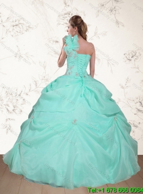 Pretty Beading and Appliques 2015 Dress for Best Quince in Apple Green