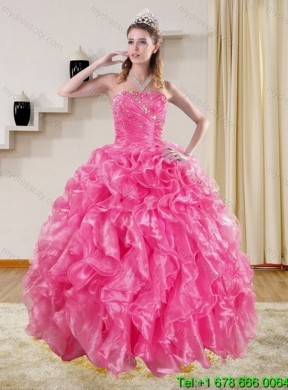 Sturning Hot Pink Best Quince Dresses with Beading and Ruffles for 2015