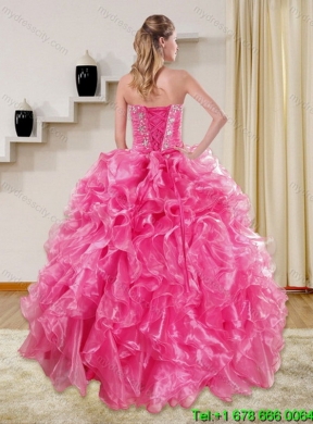 Sturning Hot Pink Best Quince Dresses with Beading and Ruffles for 2015