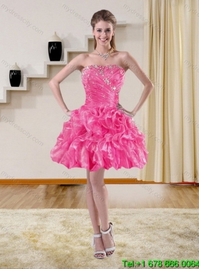 Sturning Hot Pink Best Quince Dresses with Beading and Ruffles for 2015