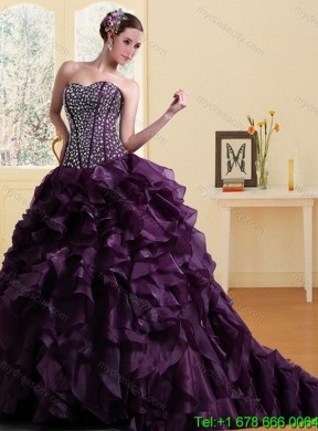 Sweetheart Burgundy Best Quinceanera Dress with Ruffles and Beading