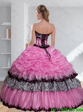 Zebra Printed Strapless Best Quinceanera Dress with Pick Ups and Embroidery