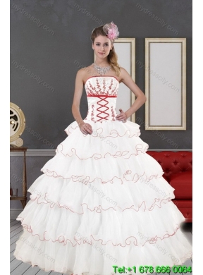 2015 Customer Made White Classic Quince Dresses with Appliques and Ruffled Layers