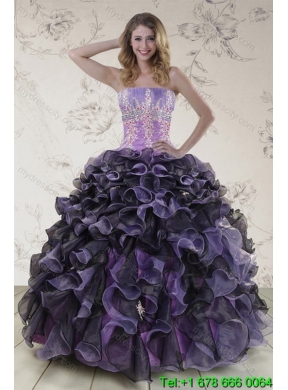 2015 Elegant Appliques and Ruffles Classic Quinceanera Dresses in Multi Color