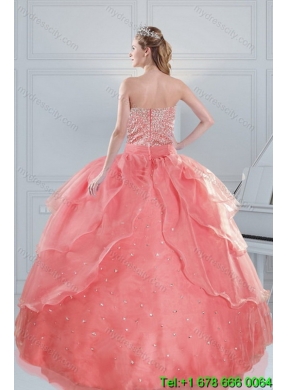 2015 Fabulous Watermelon Classic Quinceanera Dresses with Beading