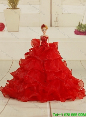 2015 New Style Strapless Appliques and Ruffles Classic Quinceanera Dresses in Watermelon