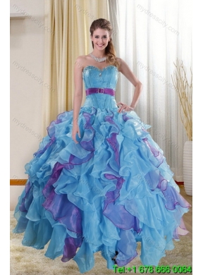 2015 Pretty Multi Color Classic Quince Dresses with Ruffles and Beading