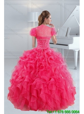 2015 Unique Hot Pink Classic Quince Dresses with Ruffles and Beading