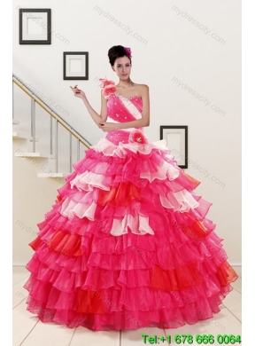 2015 Unique Multi Color Classic Quince Dresses with Ruffled Layers and Beading