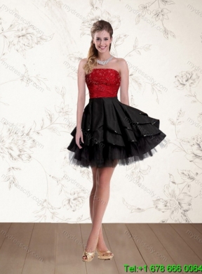 Beaded Strapless Ball Gown 2015 Classic Quinceanera Dress in Red and Black