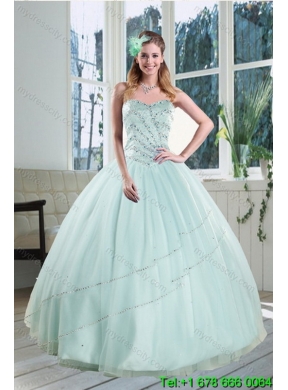 Beautiful 2015 Apple Green Strapless Classic Quinceanera Dresses with Beading