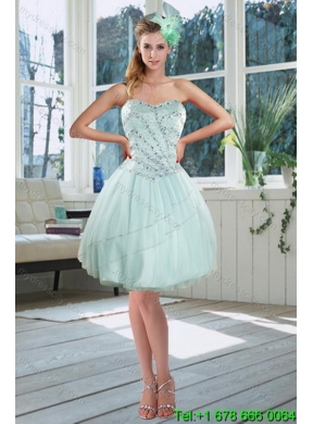 Beautiful 2015 Apple Green Strapless Classic Quinceanera Dresses with Beading