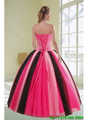 Beautiful Multi Color Sweetheart Beading Classic Quince Dress for 2015