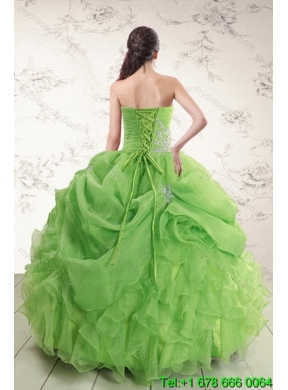 Brand New Classic Spring Green Strapless Sweet 15 Dresses with Ruffles and Beading