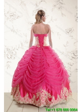 Fashionable 2015 Strapless Hot Pink Classic Quinceanera Dresses with Beading and Lace