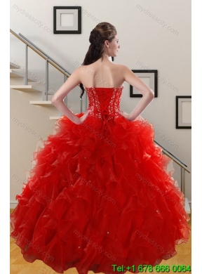 Gorgeous 2015 Sweetheart Red Classic Quinceanera Dresses with Beading and Ruffles