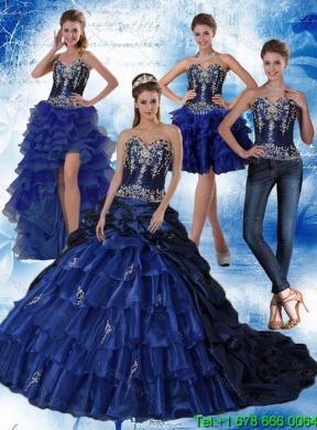 Navy Blue Sweetheart Classic Quinceanera Dress with Embroidery and Ruffles