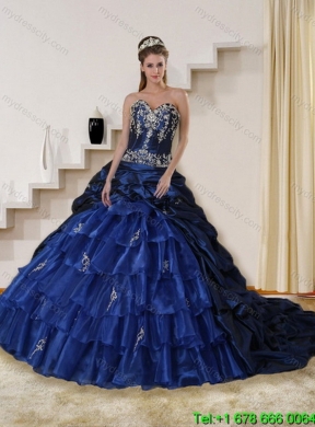 Navy Blue Sweetheart Classic Quinceanera Dress with Embroidery and Ruffles