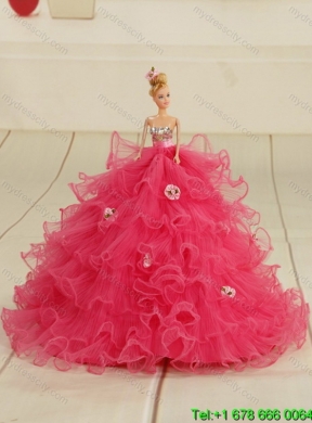 The Super Hot 2015 Beading and Classic Ruffles Quinceanera Dresses in Coral Red