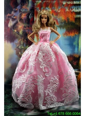 New Embroidery Fashion Princess Pink Dress Gown For Barbie Doll