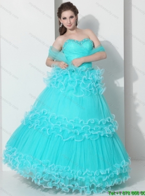 Latest Sweetheart Quinceanera Dresses with Ruffled Layers and Beading