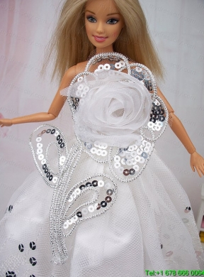 Beautiful Hand Made Flower Sequin Barbie Doll Dress