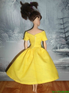 Bowknot Yellow Short Princess Party Clothes Barbie Doll Dress