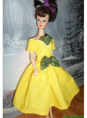 Bowknot Yellow Short Princess Party Clothes Barbie Doll Dress