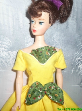 Bowknot Yellow Short Princess Party Clothes Barbie Doll Dress