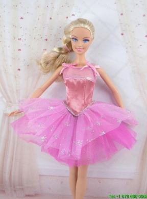 Cute Rose Pink Straps Beaded Decorate Party Dress For Barbie Doll