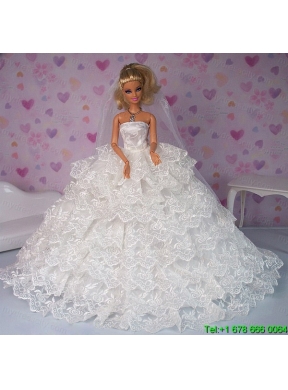 Exclusive Wedding Clothes Ruffled Layers Barbie Doll Dress