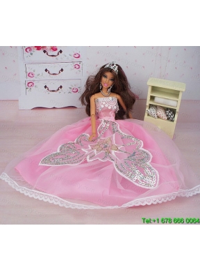 Fashionable Ball Gown Pink Party Clothes Barbie Doll Dress