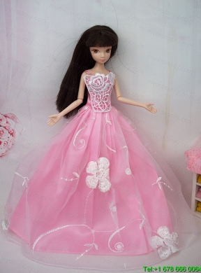 Fashionable Embroidery Pink Princess Barbie Doll Dress