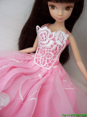 Fashionable Embroidery Pink Princess Barbie Doll Dress