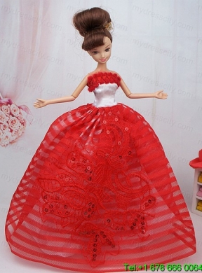 Hand Made Flowers Red Ball Gown Party Clothes Barbie Doll Dress