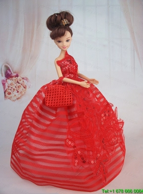 Hand Made Flowers Red Ball Gown Party Clothes Barbie Doll Dress