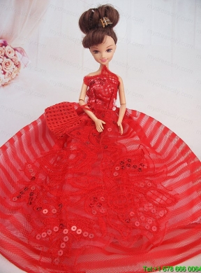 Hand Made Flowers Red Ball Gown Party Clothes Barbie Doll Dress