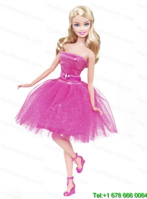 Lovely Princess Beading Sequin Hot Pink Gown For Barbie Doll