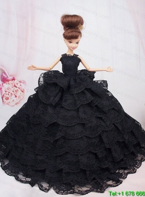 Luxurious Black Lace With Ruffled Layeres Party Dress For Barbie Doll