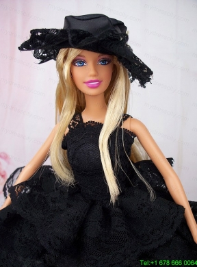 Luxurious Black Lace With Ruffled Layeres Party Dress For Barbie Doll