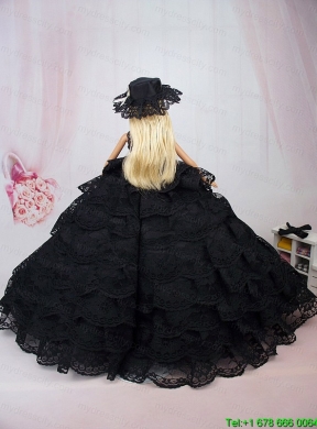 Luxurious Black Lace With Ruffled Layeres Party Dress For Barbie Doll